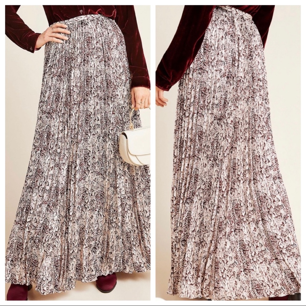 ANTROPOLOGIE Wesley Pleated Snake-Print‎ Maxi Skirt - HTF